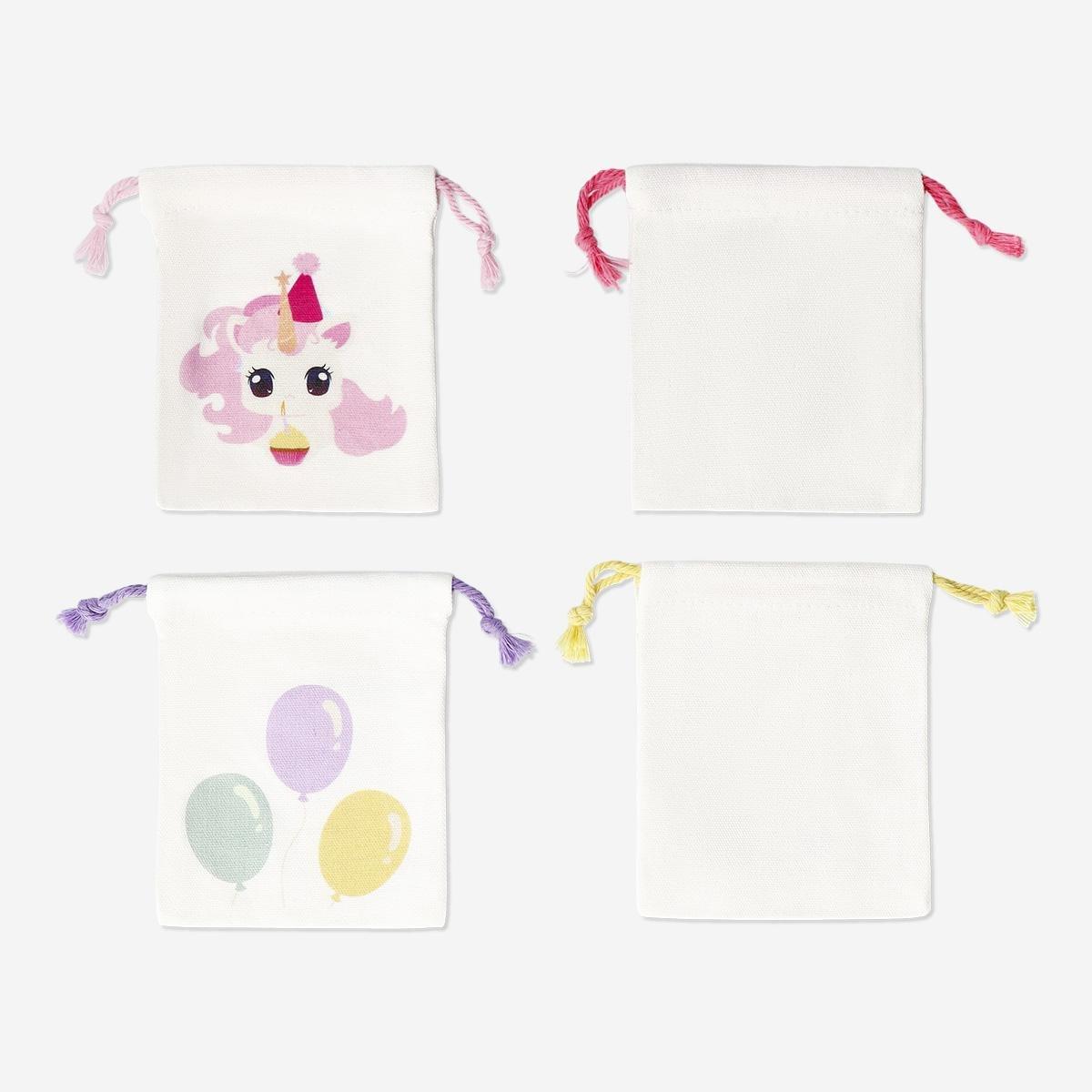 Multicolour Birthday Animals Cotton Gift Bags - 4 Pcs