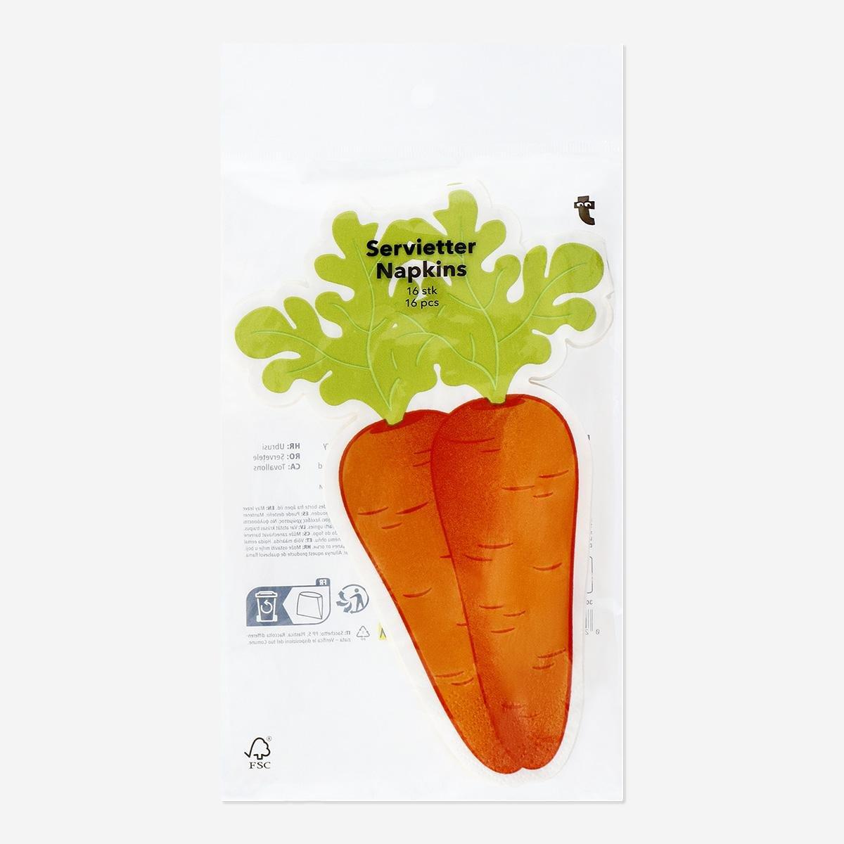 Orange Carrot Shaped Napkins - 16 Pcs