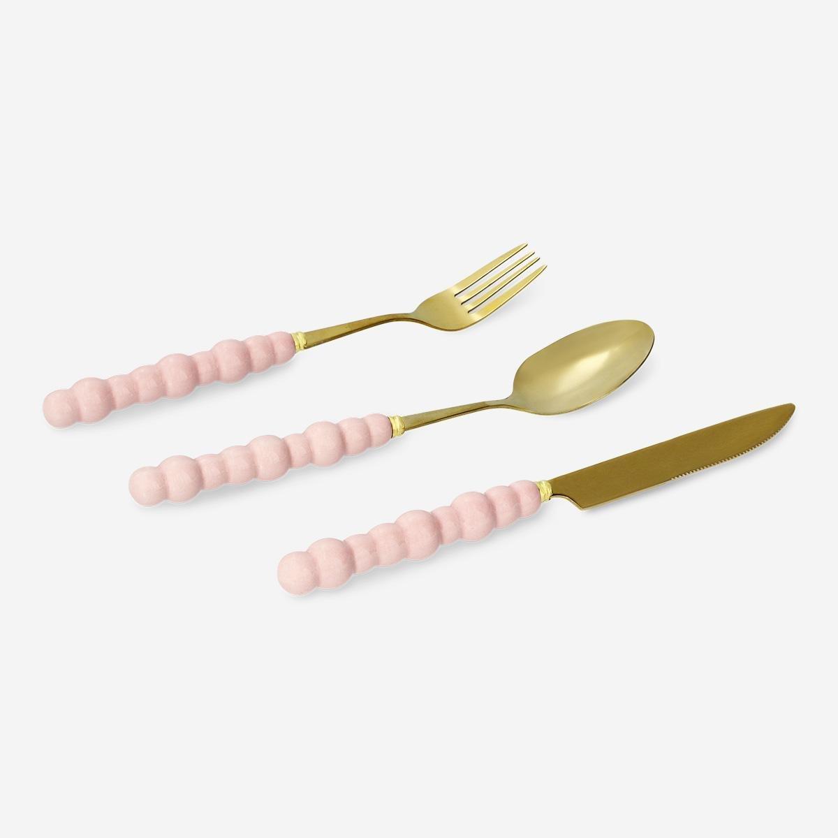 Pink Cutlery Set With Pink Bubble Handles - 3 Pcs