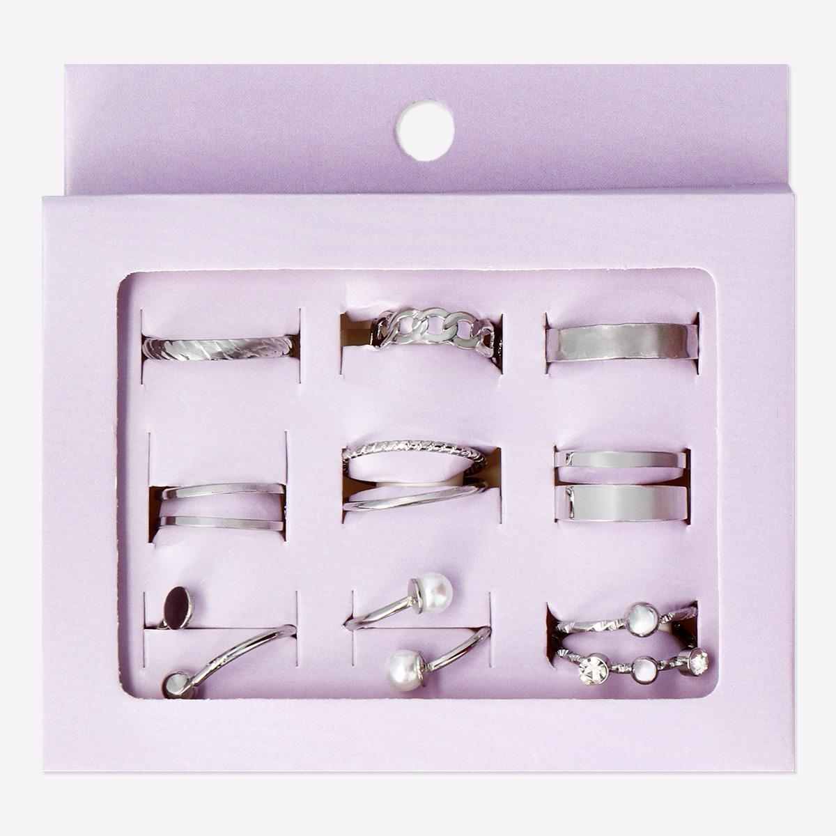 Silver Adjustable Rings - 9 Pcs