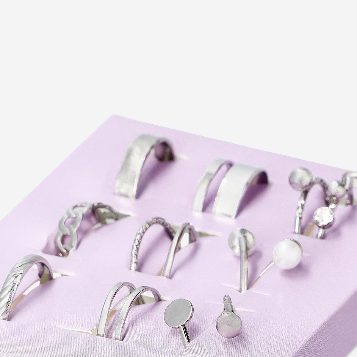 Silver Adjustable Rings - 9 Pcs
