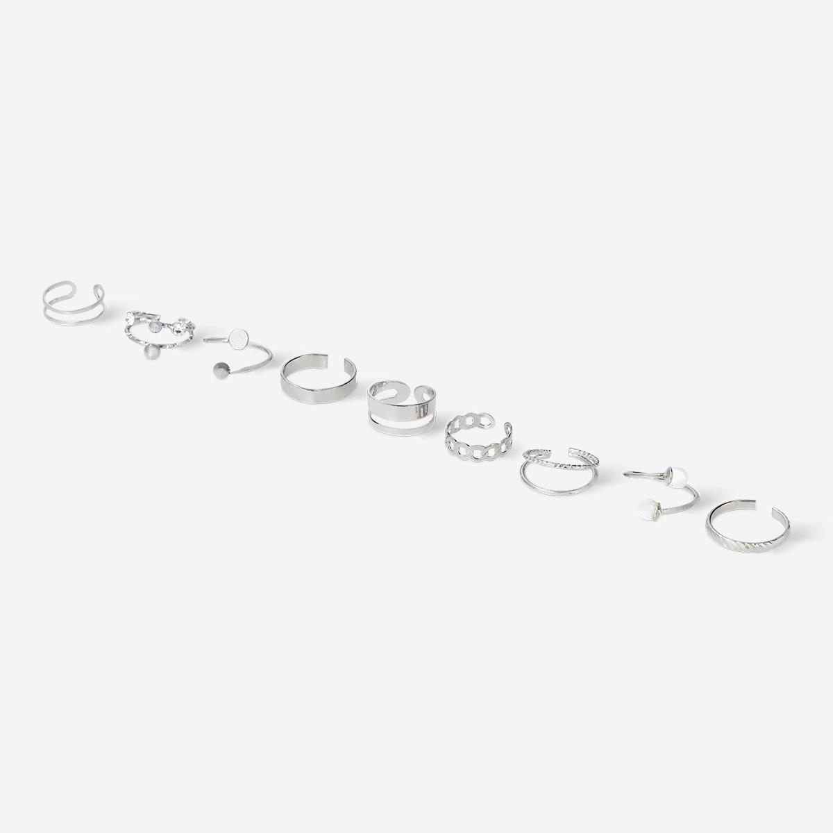 Silver Adjustable Rings - 9 Pcs