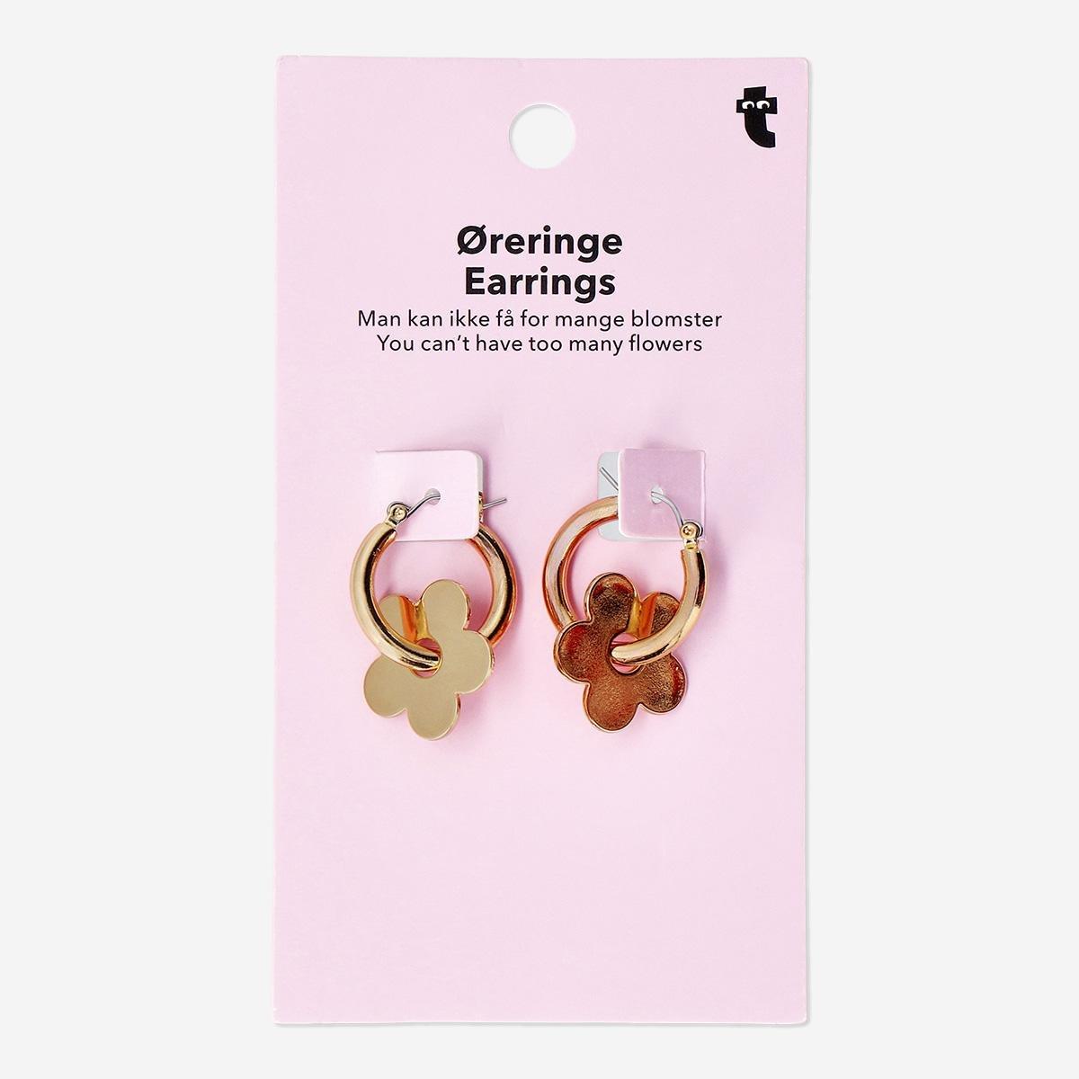 Gold Flower Hoop Earrings - 2 Pcs