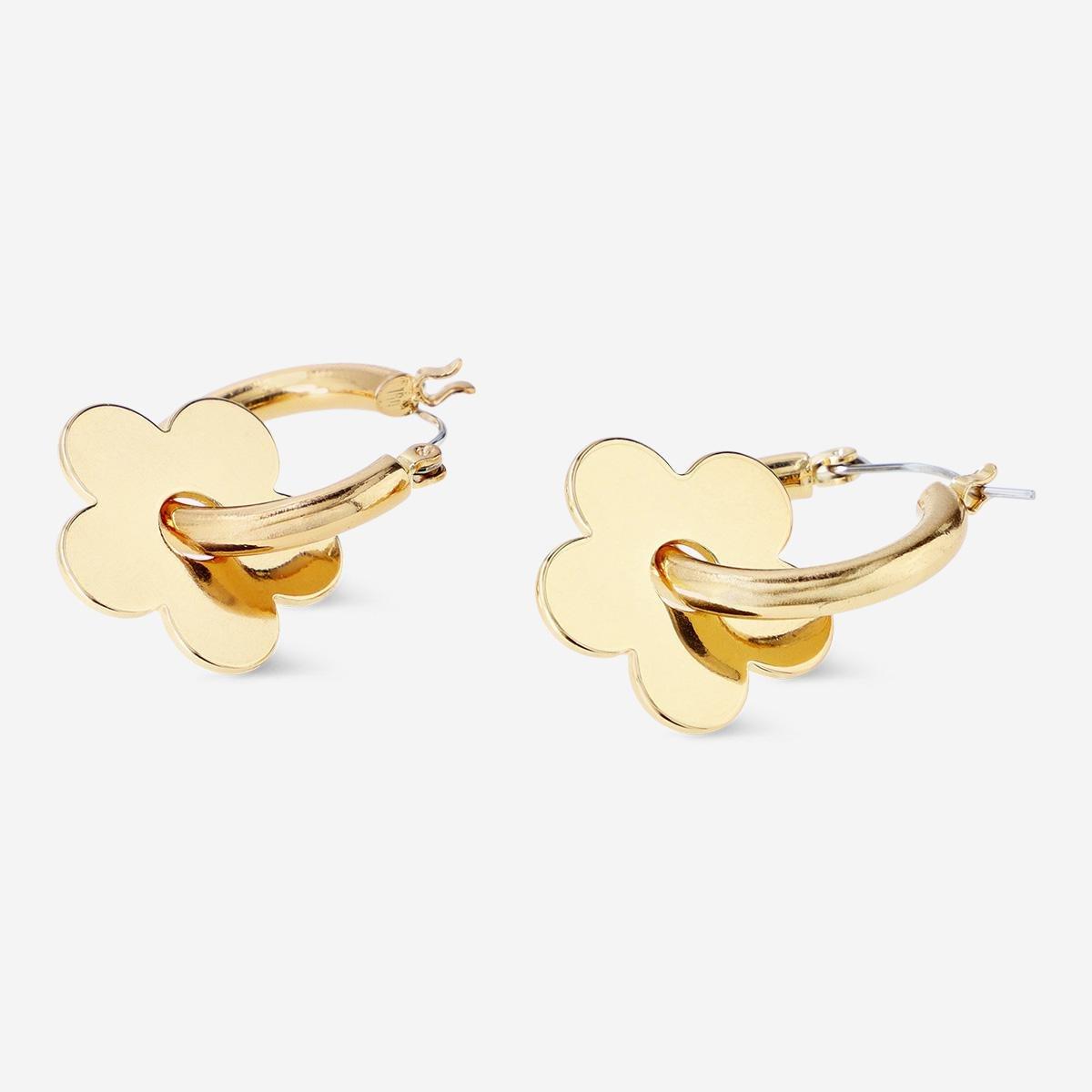 Gold Flower Hoop Earrings - 2 Pcs