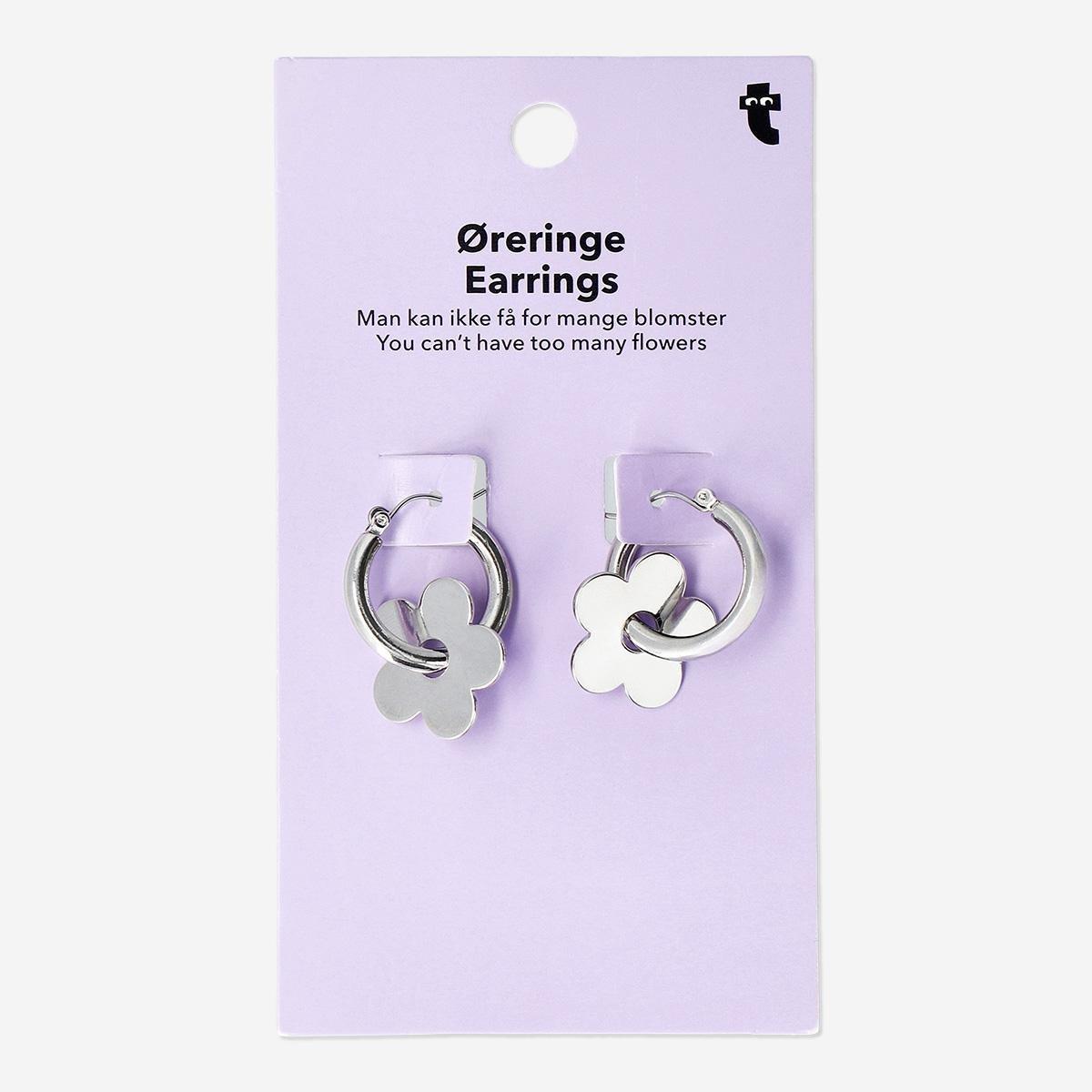 Silver Flower Hoop Earrings - 2 Pcs