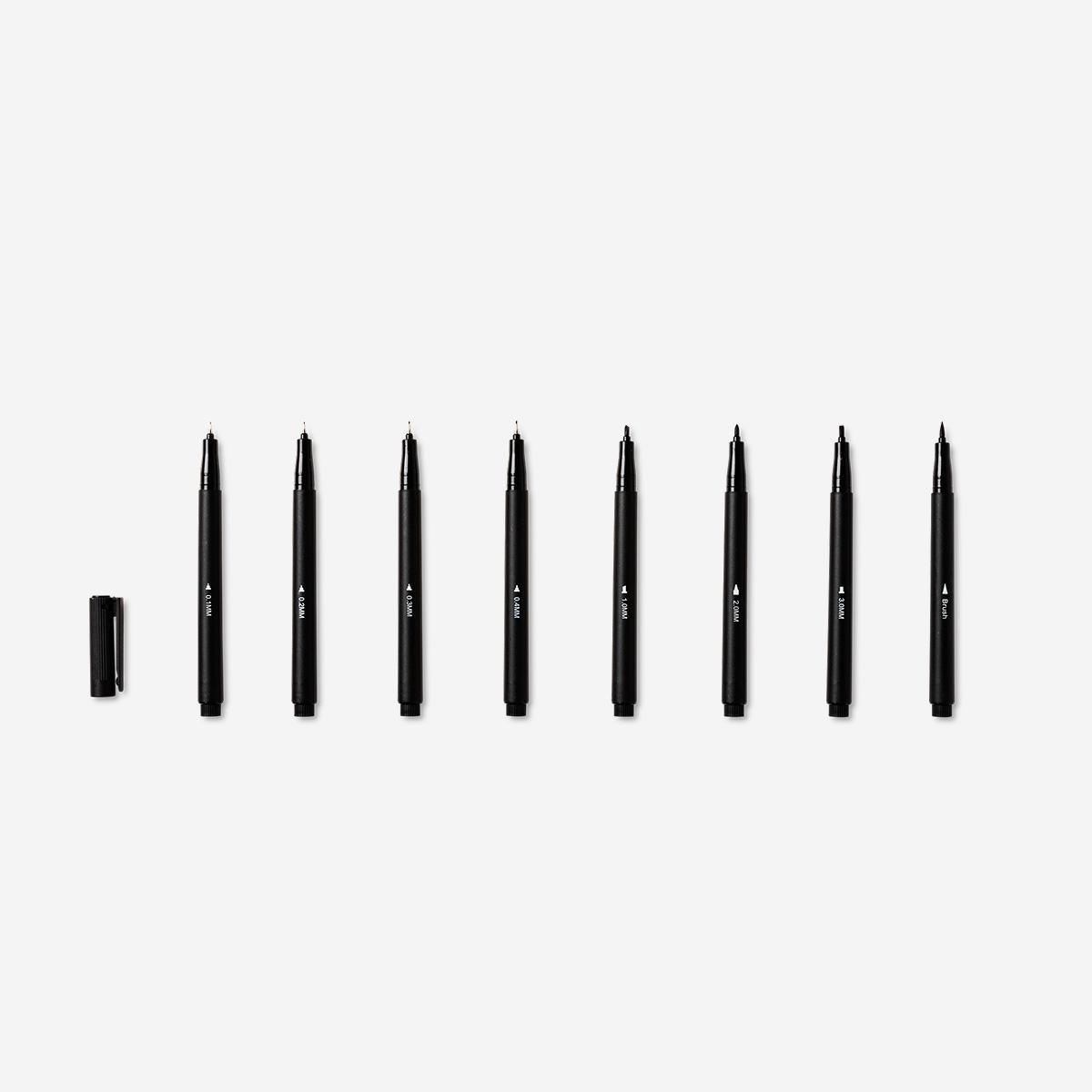 Black Drawing Pens - 8 Pcs