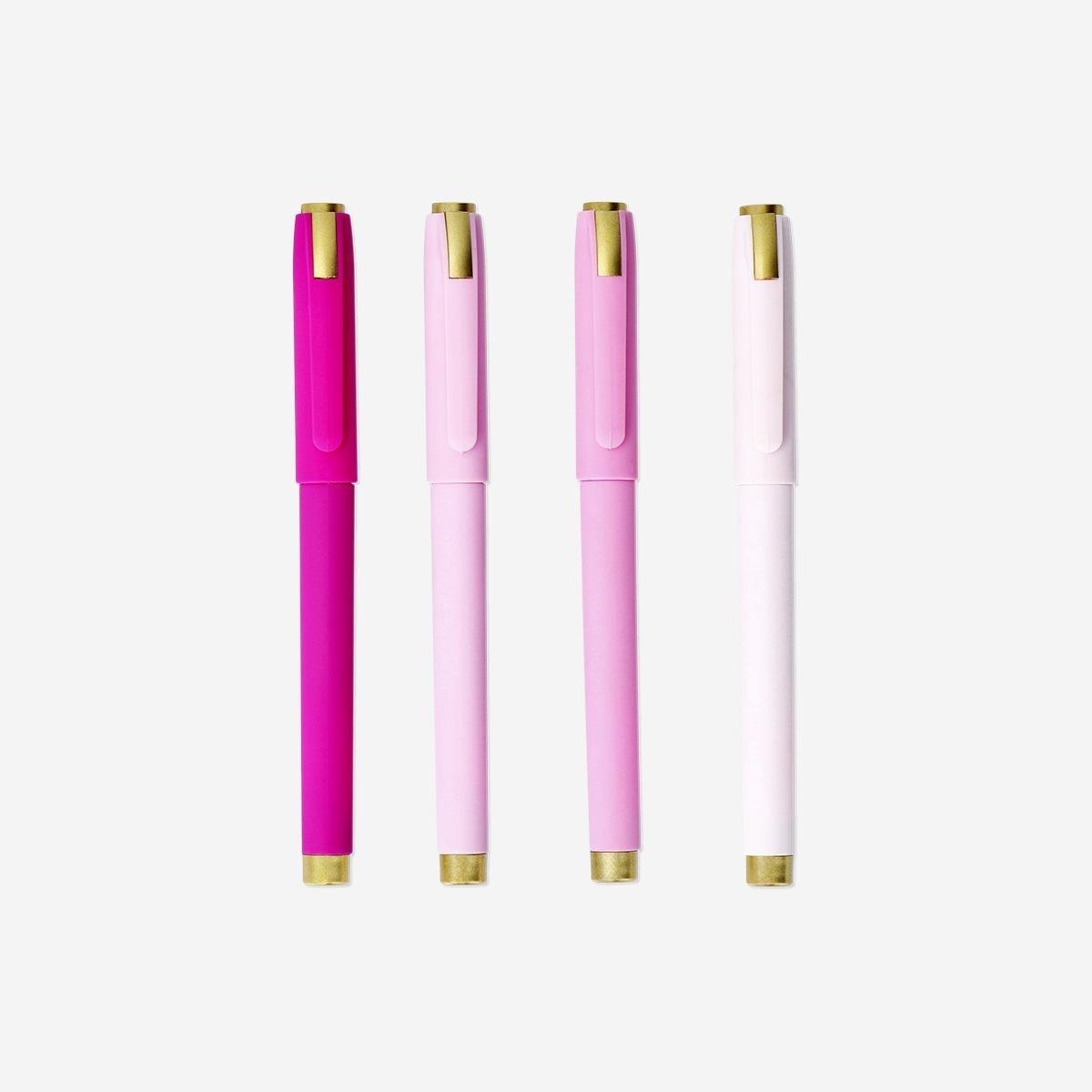 Pink Rollerball Pens With Black Ink - 4 Pcs