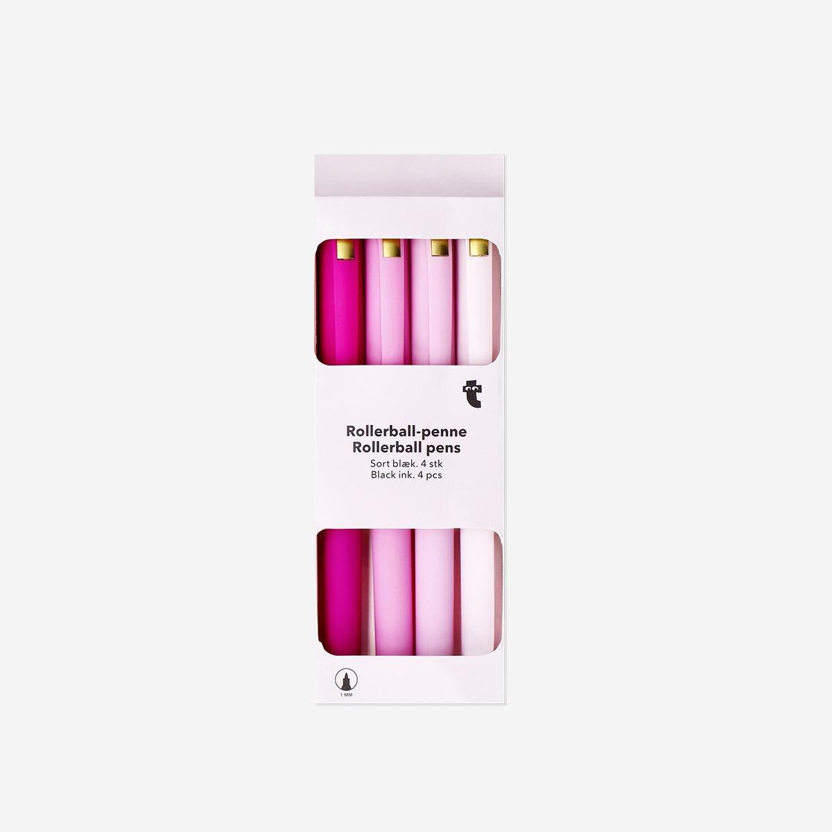 Pink Rollerball Pens With Black Ink - 4 Pcs