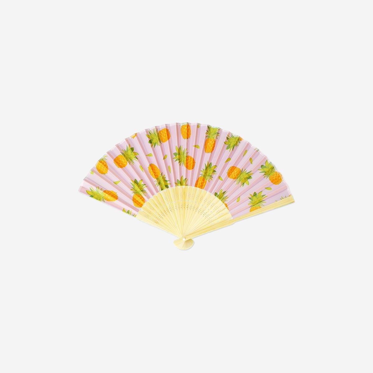 Pink Foldable Pineapple Print Bamboo Fan