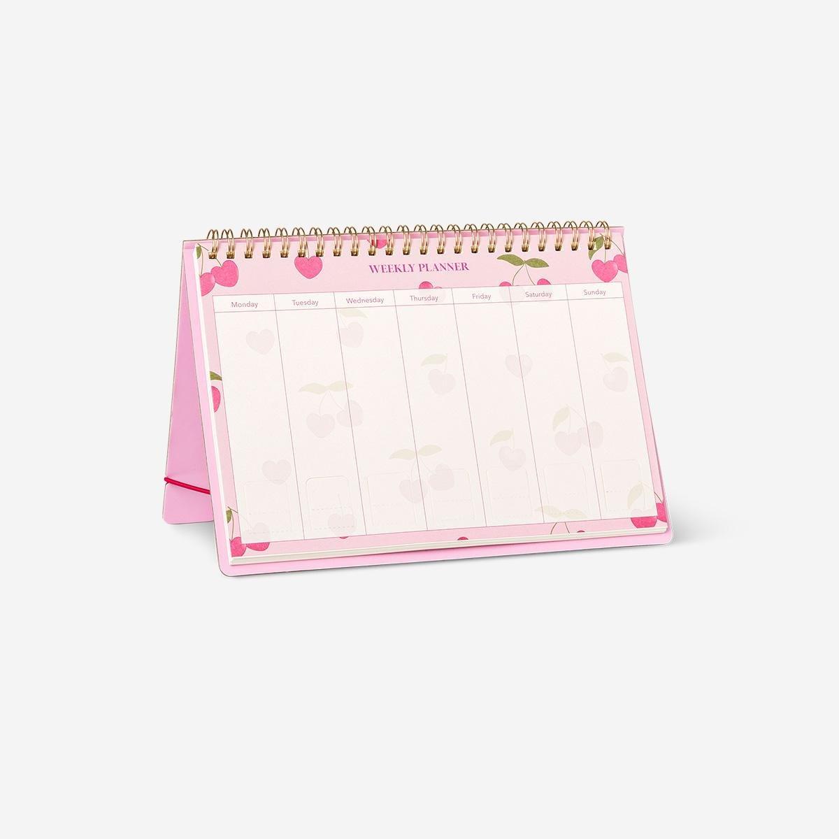 Pink Cherry Weekly Planner For Desk