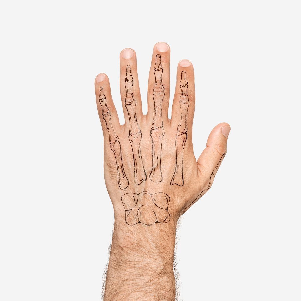 White Temporary Skeleton Hand Tattoos - 2 Pcs