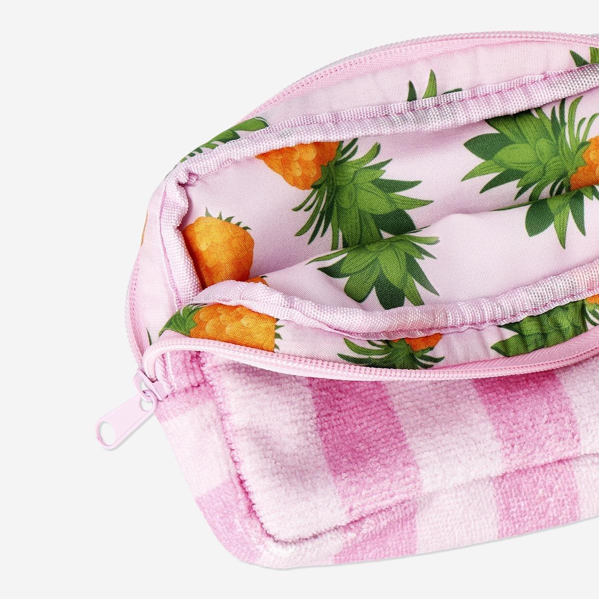 Pink Stripes And Pineapple Print Cosmetic Bag