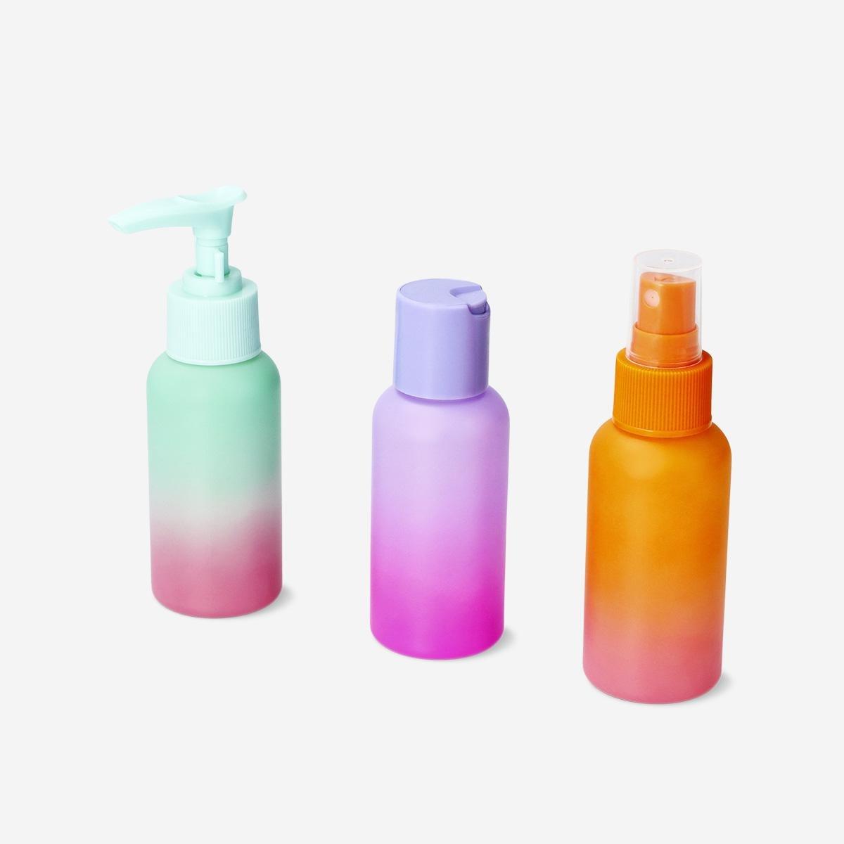 Multicolour Gradient Travel Bottles In Bag - 3 Pcs