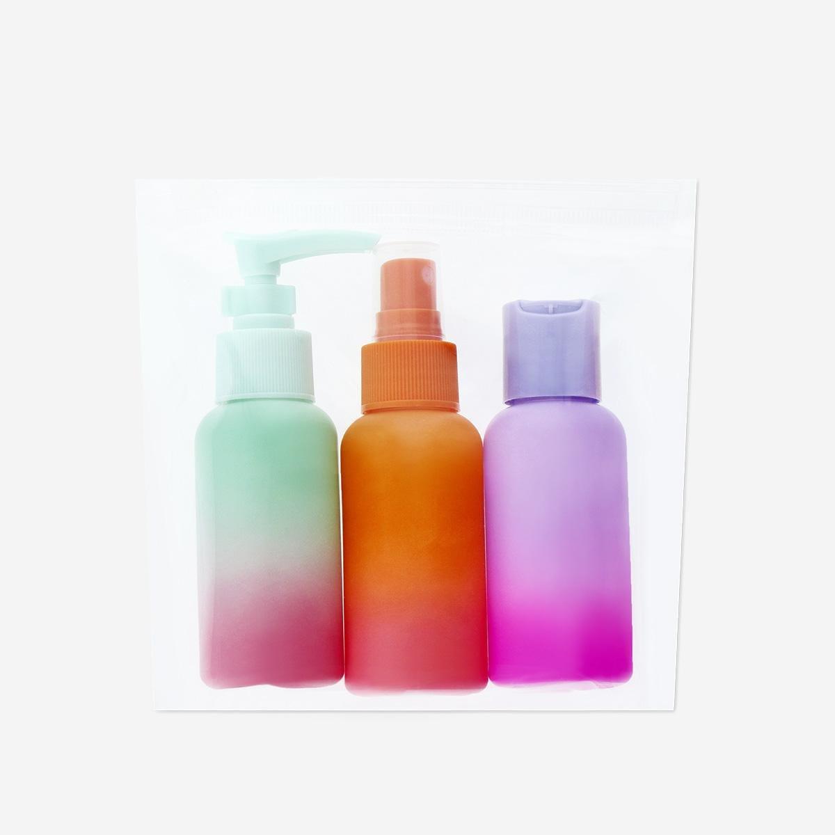 Multicolour Gradient Travel Bottles In Bag - 3 Pcs