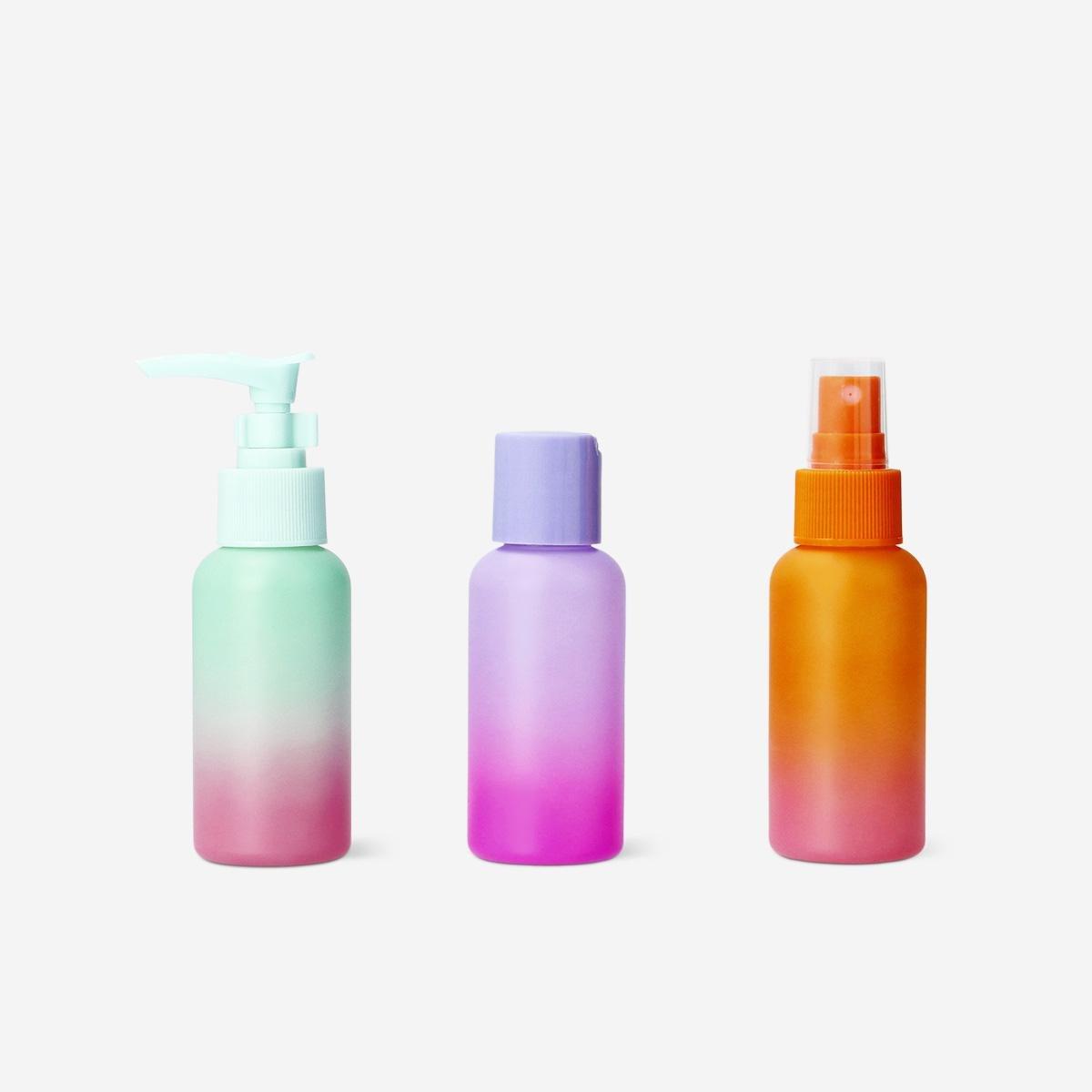 Multicolour Gradient Travel Bottles In Bag - 3 Pcs