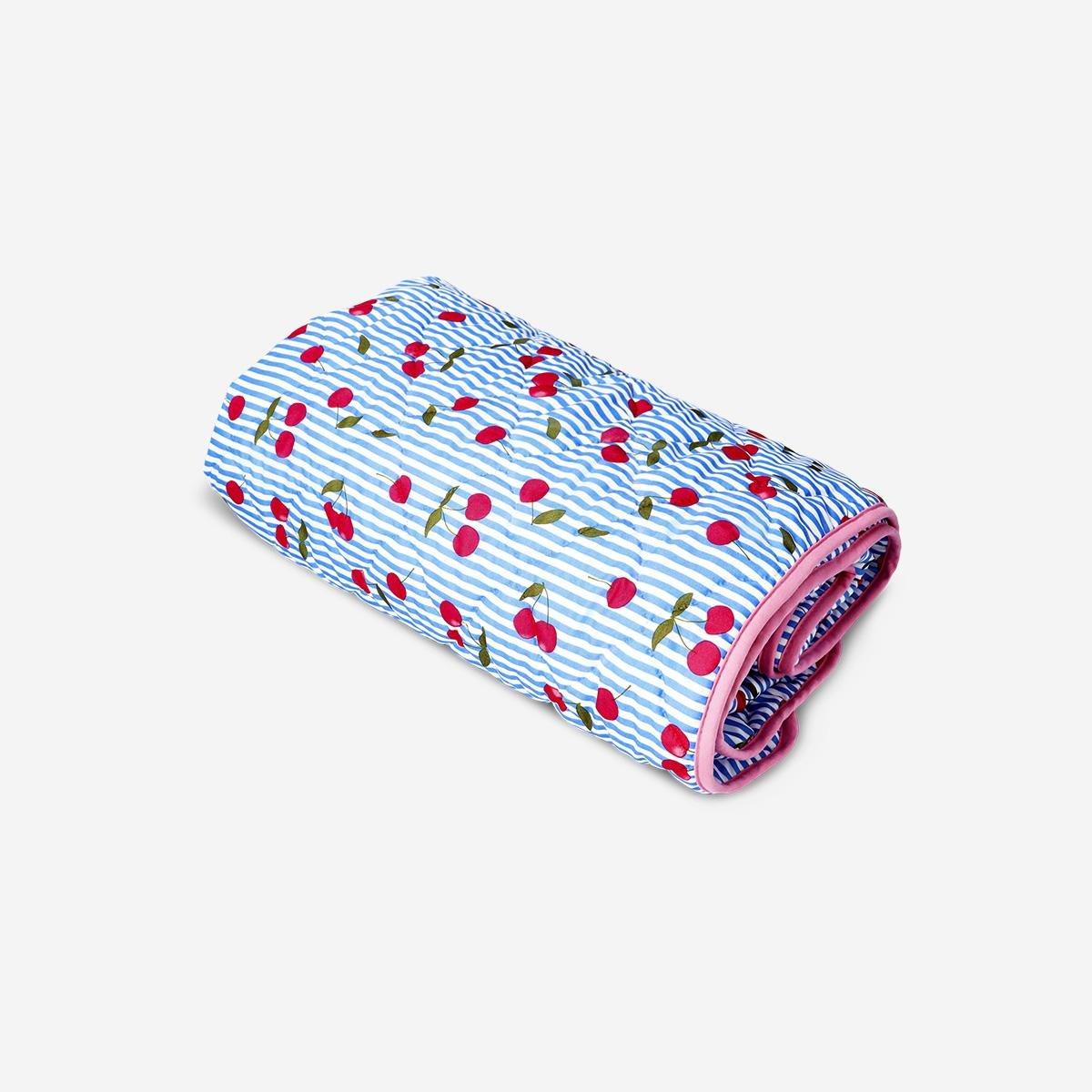 Pink Quilted Blanket With Cherry Print - 170X130 Cm
