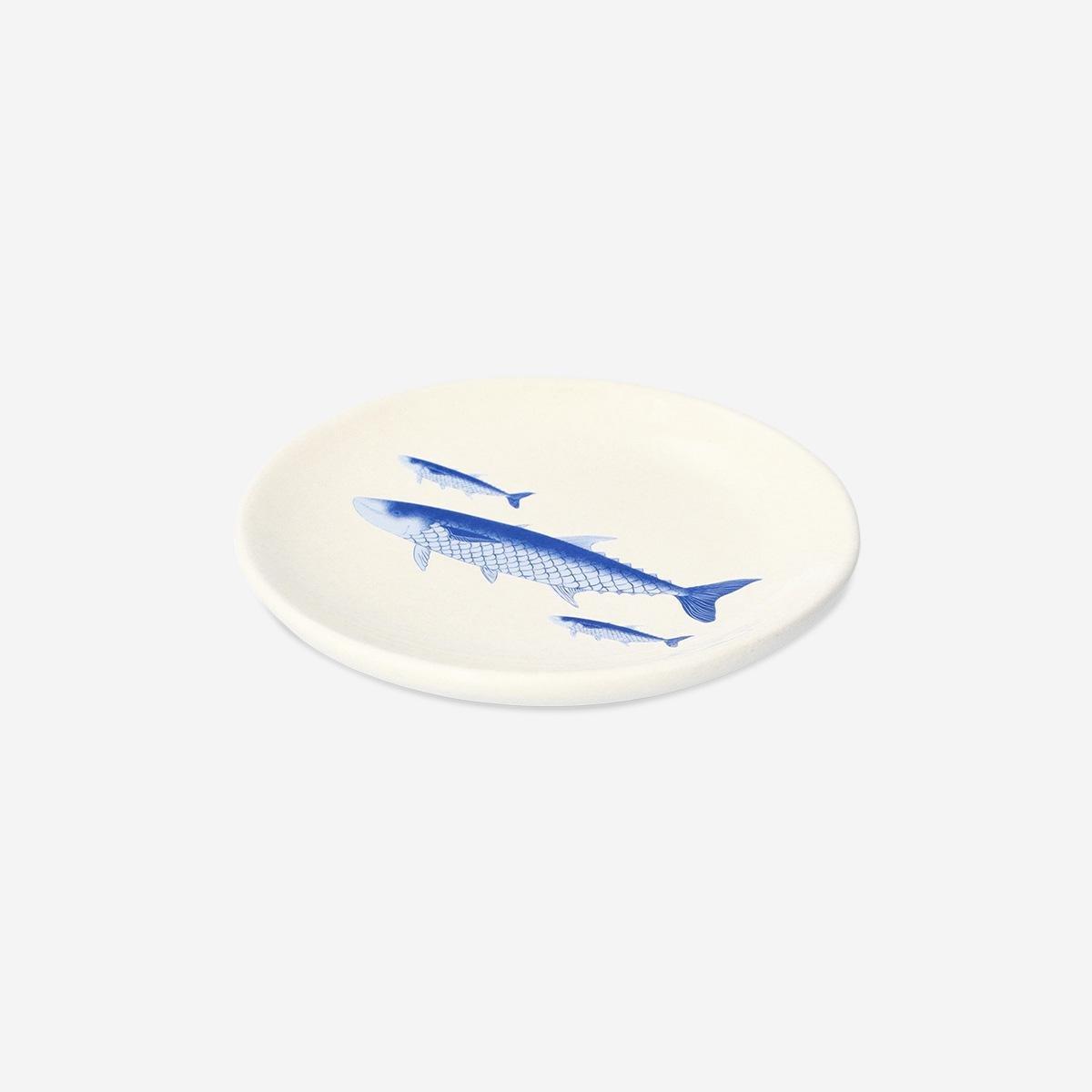 Blue Trinket Tray With Fish Print . 10 Cm