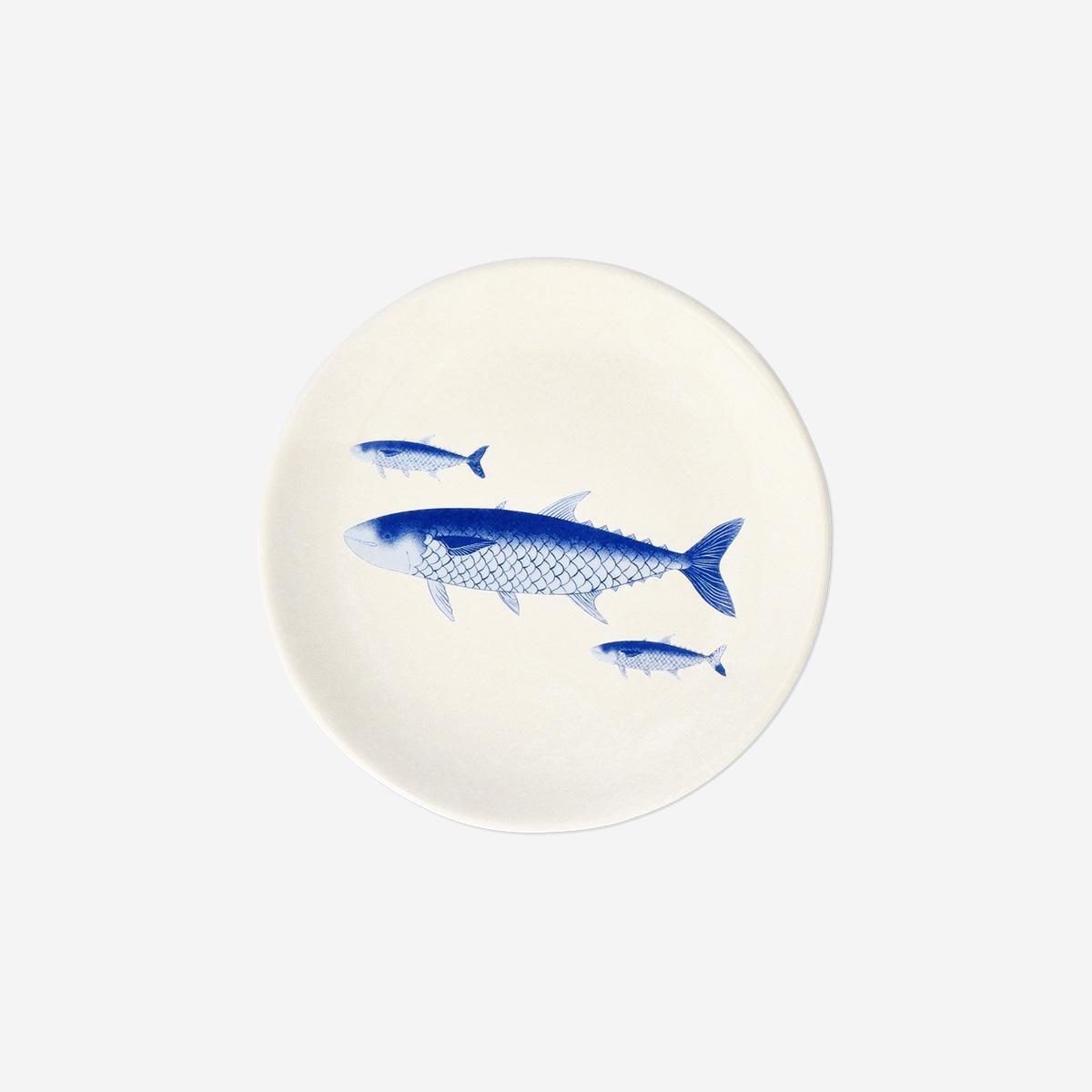 Blue Trinket Tray With Fish Print . 10 Cm