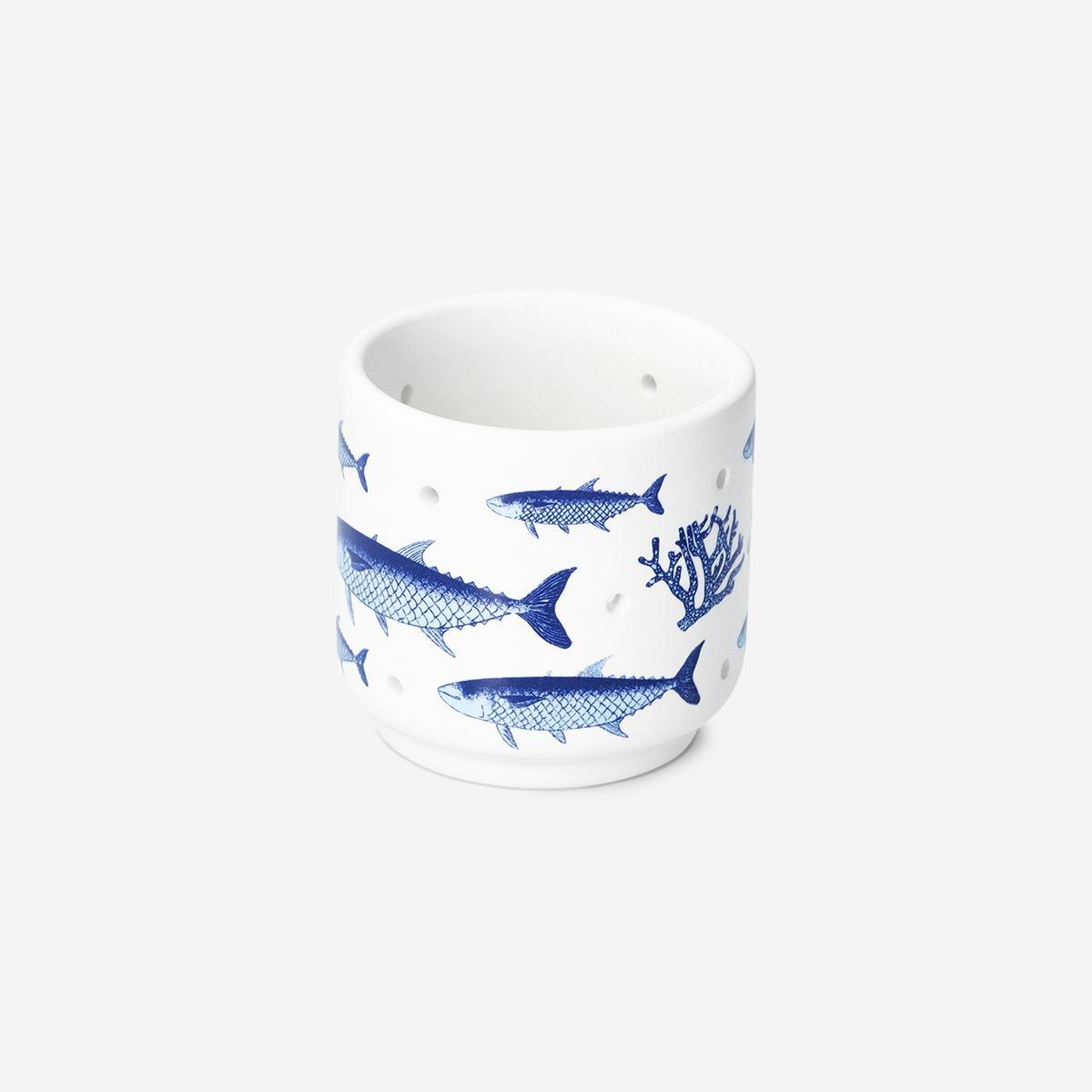 Blue Tealight Holder With Fish Print