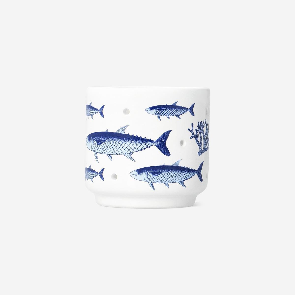 Blue Tealight Holder With Fish Print