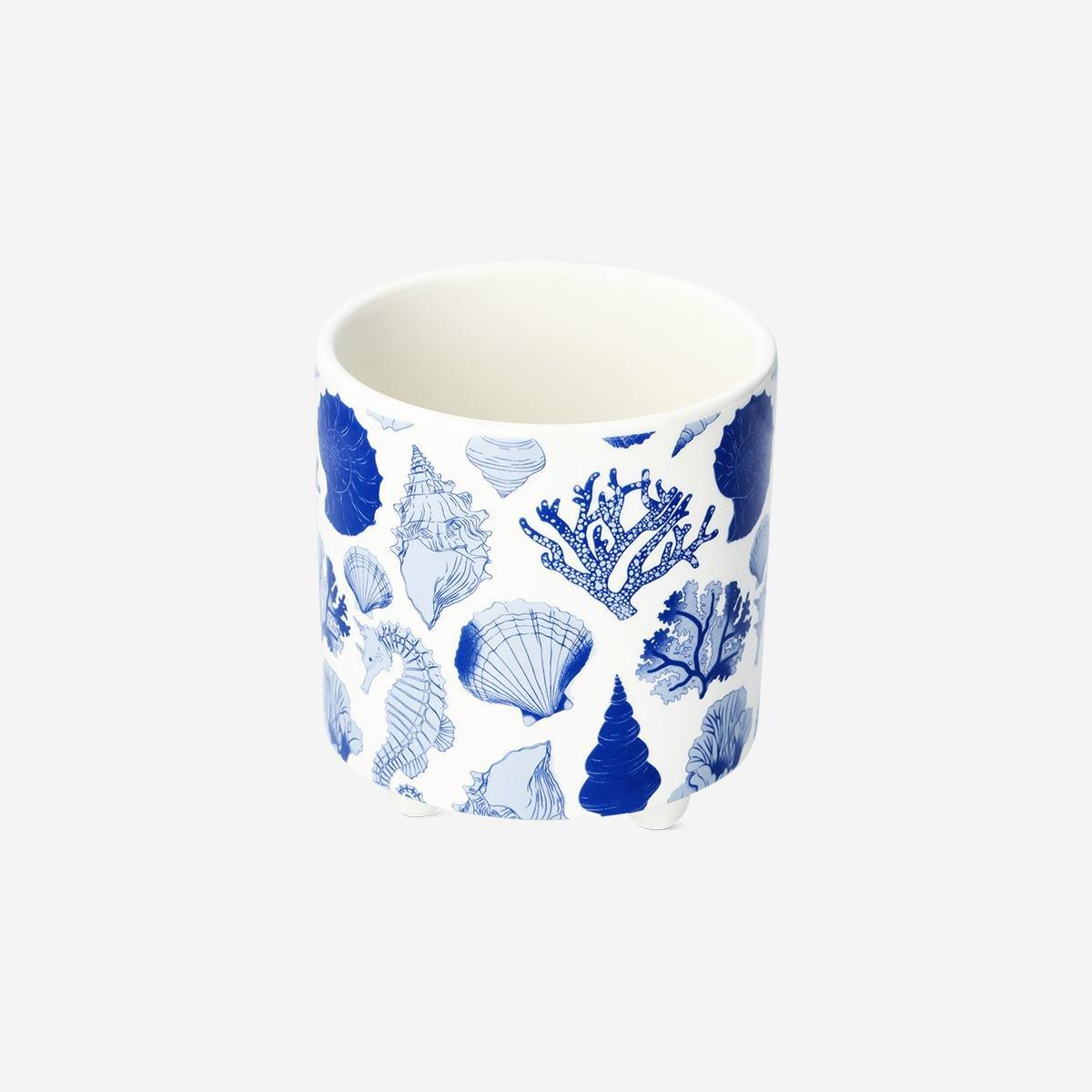 Blue Flowerpot With Shell Print . 11 Cm