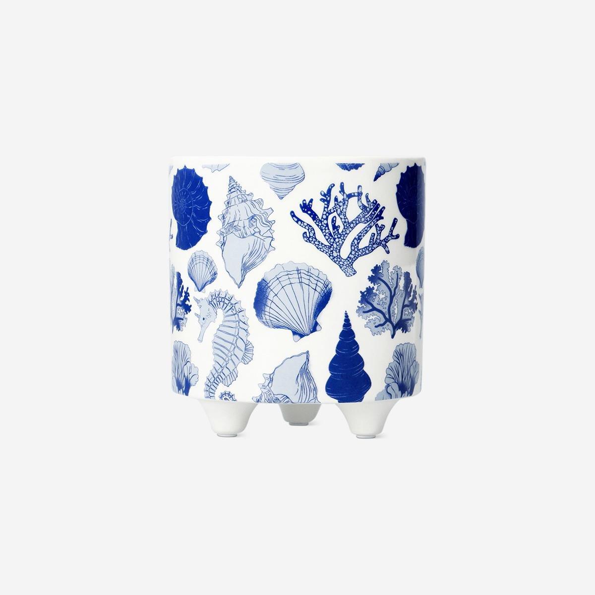Blue Flowerpot With Shell Print . 11 Cm