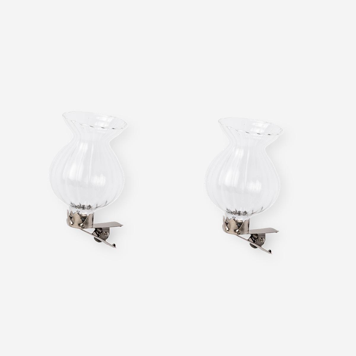 White Glass Decorations With Clips For Flowers - 2 Pcs