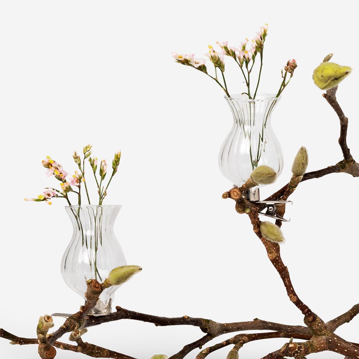 White Glass Decorations With Clips For Flowers - 2 Pcs