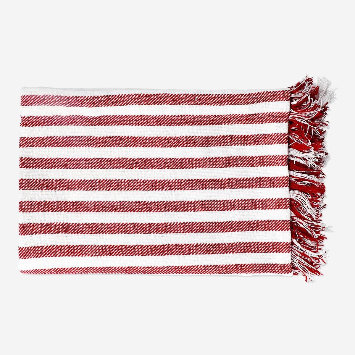 Red Striped Blanket With Fringes