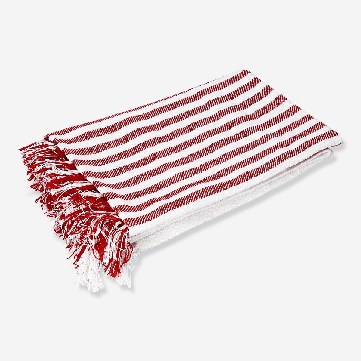 Red Striped Blanket With Fringes