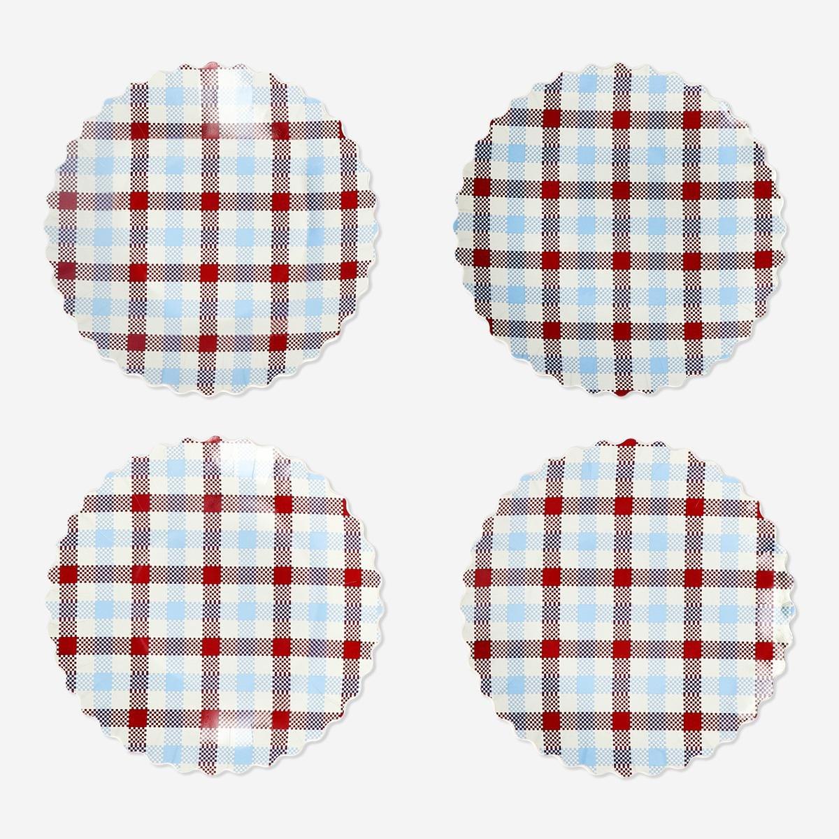 Multicolour Checkered Picnic Plates - 4 Pcs