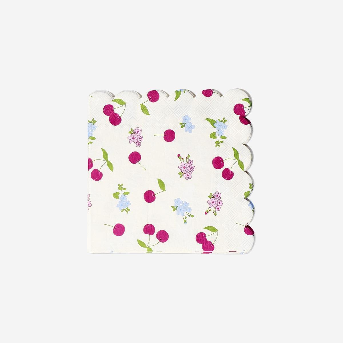 Multicolour Flowers And Cherries Napkins - 16 Pcs