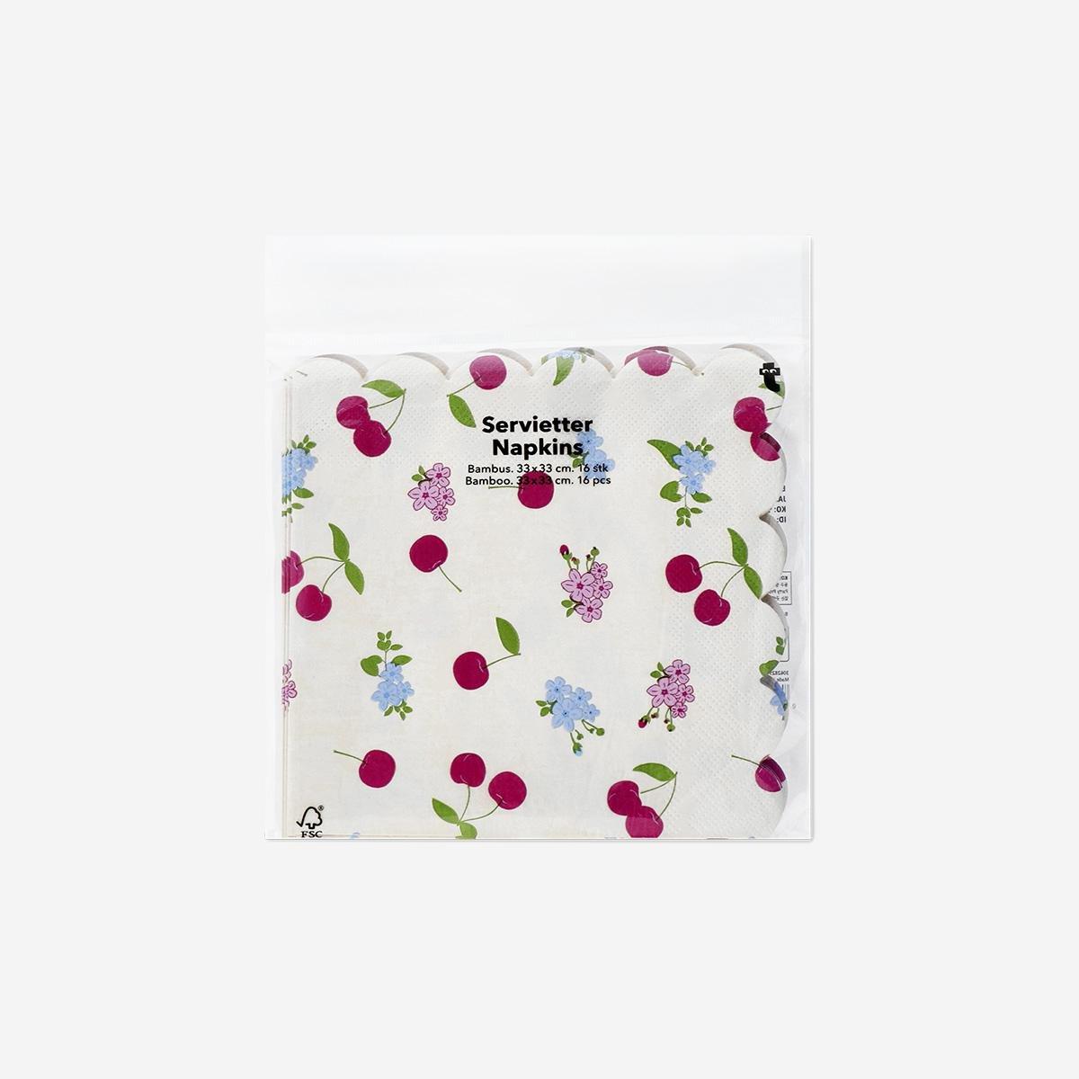 Multicolour Flowers And Cherries Napkins - 16 Pcs