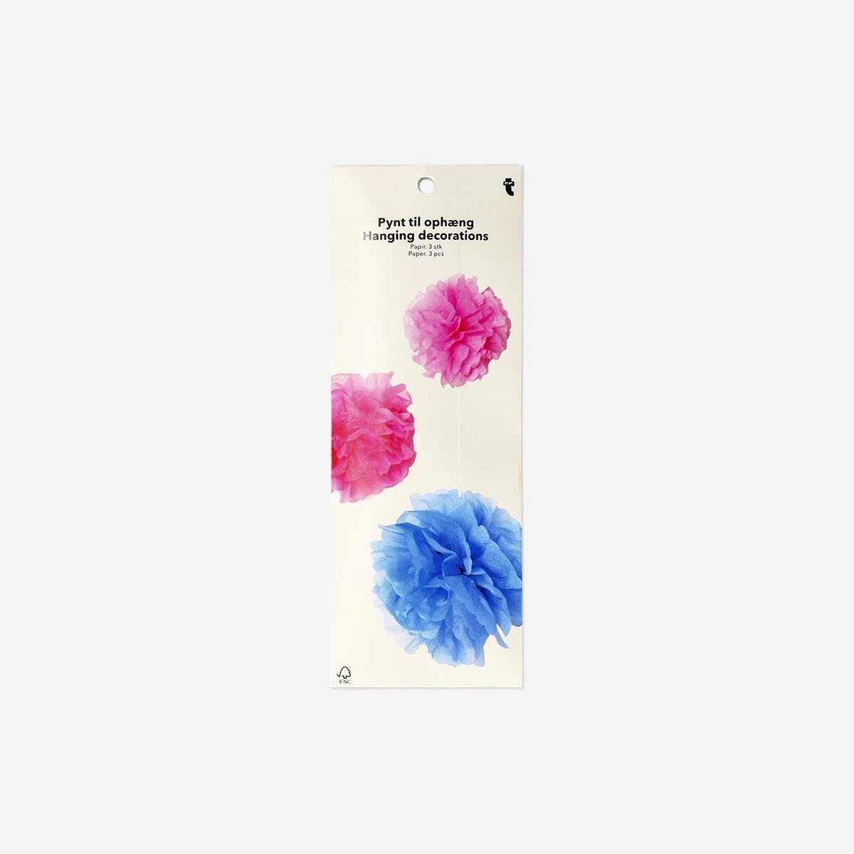 Multicolour Hanging Pom Pom Decorations - 3 Pcs