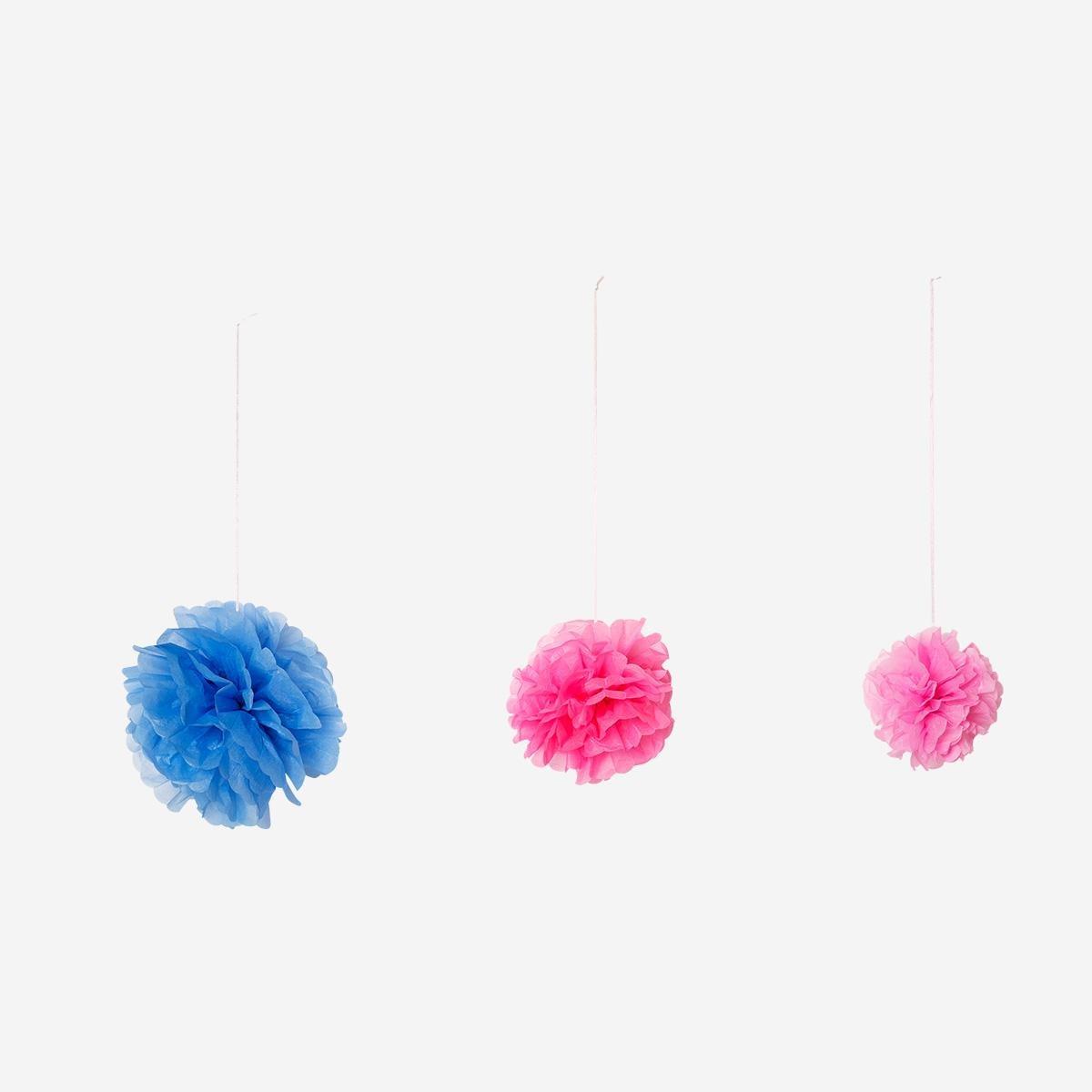 Multicolour Hanging Pom Pom Decorations - 3 Pcs