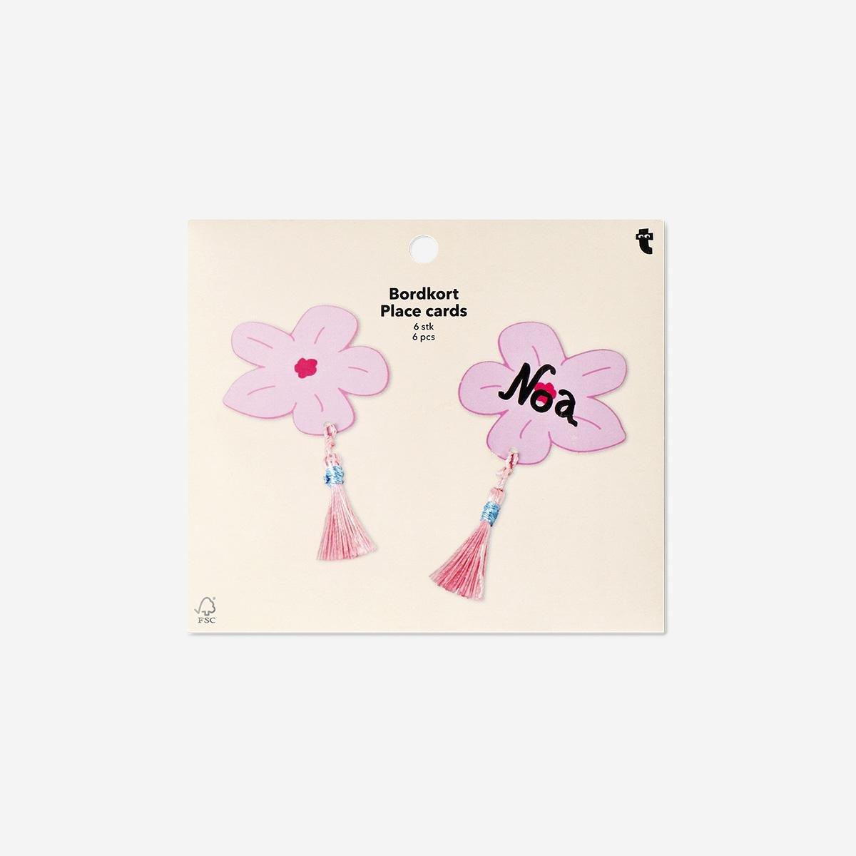 Pink Blossom Place Cards With Tassels - 6 Pcs