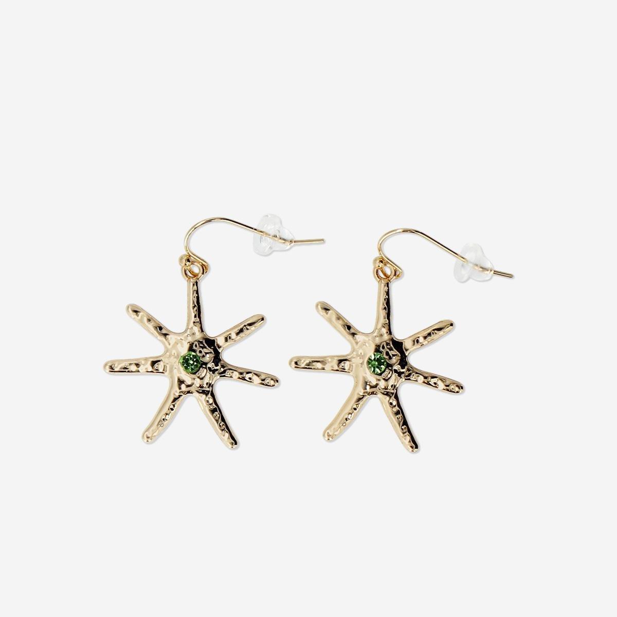 Gold Star Shaped Coloured Stone Earrings