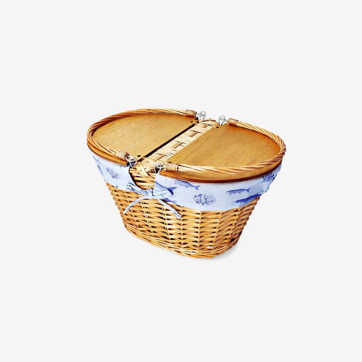 Brown Picnic Basket With Fabric Cover