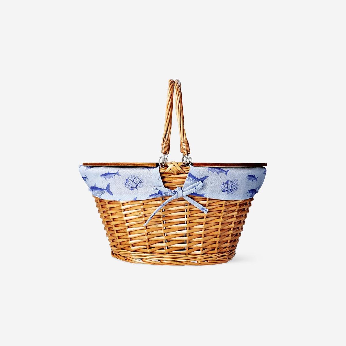 Brown Picnic Basket With Fabric Cover