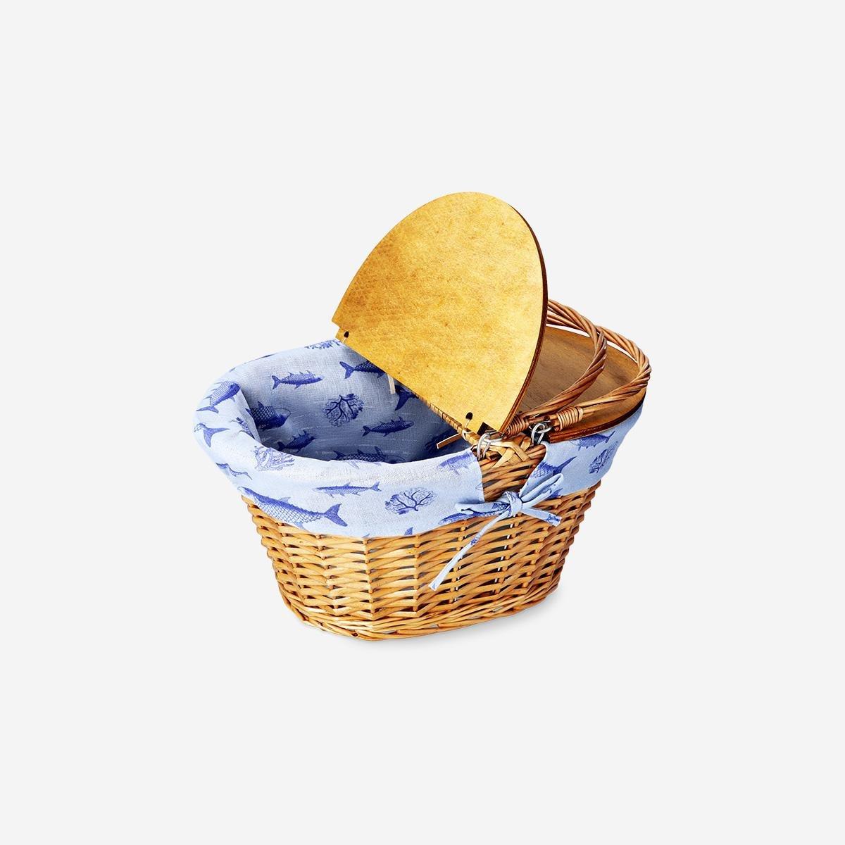 Brown Picnic Basket With Fabric Cover