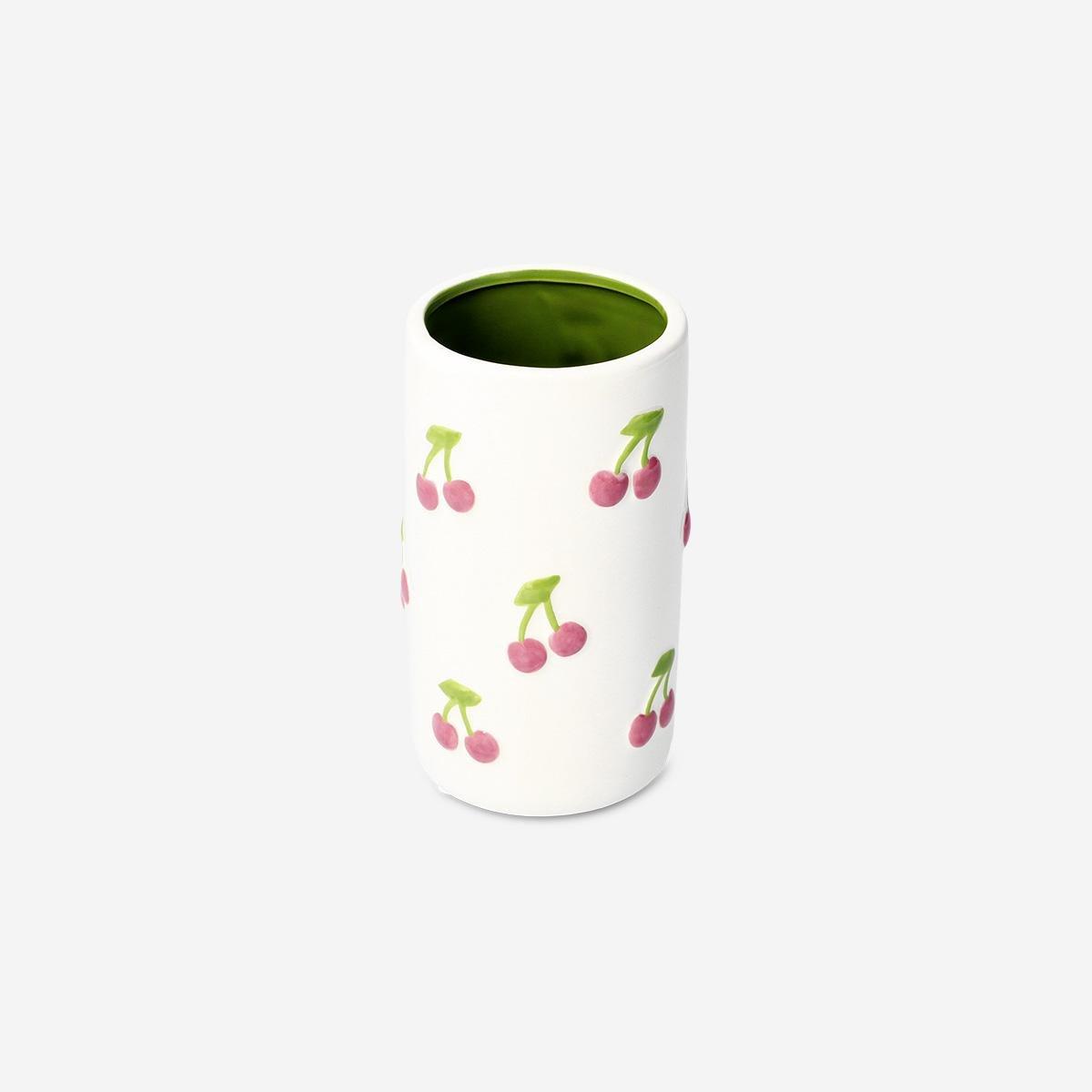 Multicolour Embossed Cherries Vase - 15 Cm
