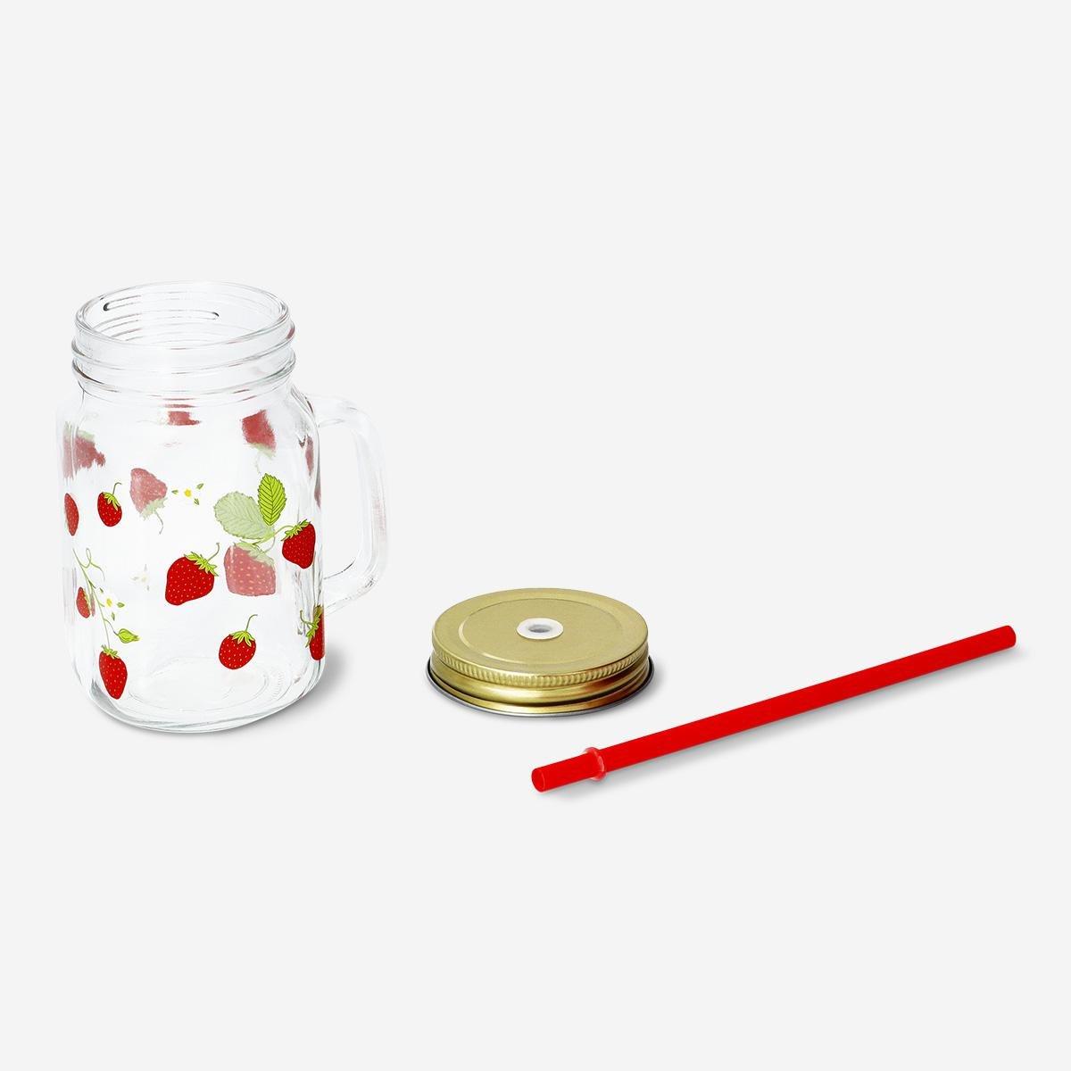Multicolour Berry Print And Straw Cup - 450 Ml