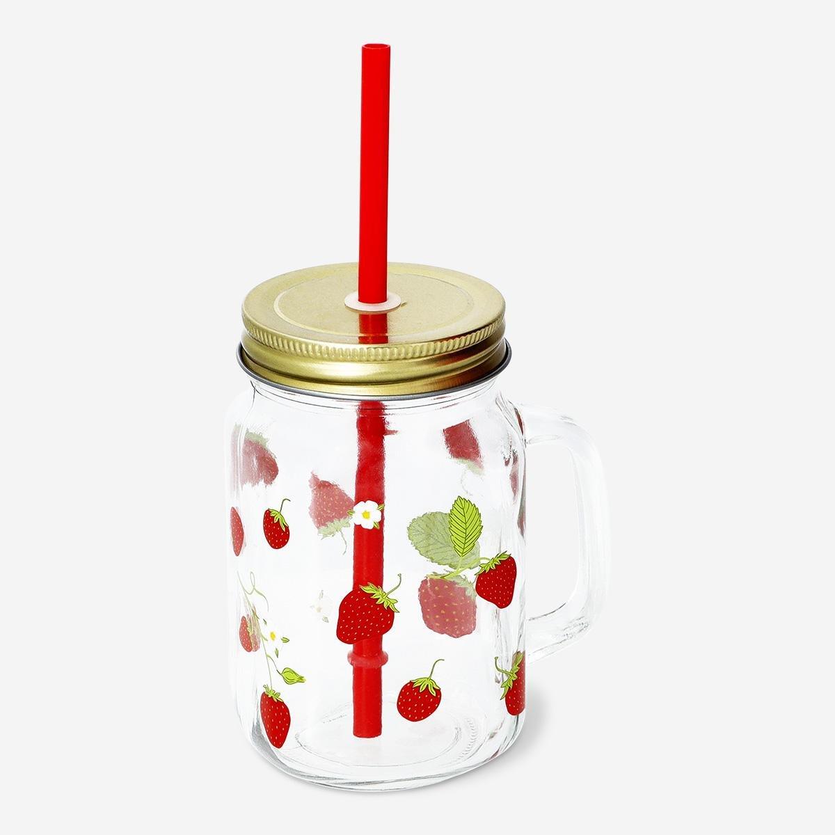 Multicolour Berry Print And Straw Cup - 450 Ml