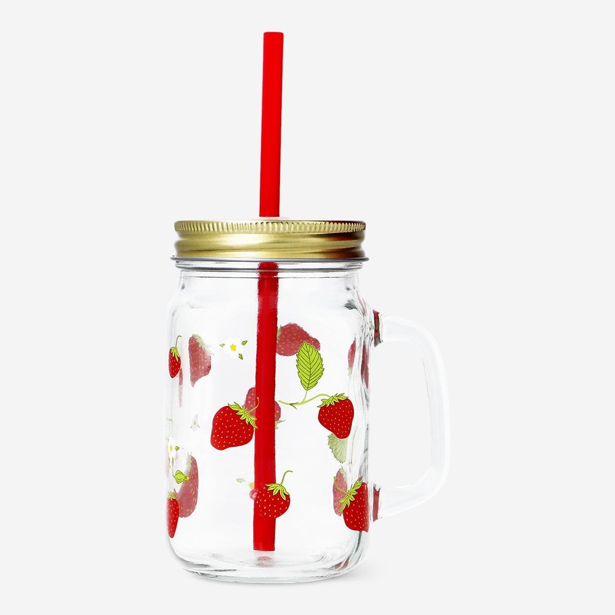 Multicolour Berry Print And Straw Cup - 450 Ml