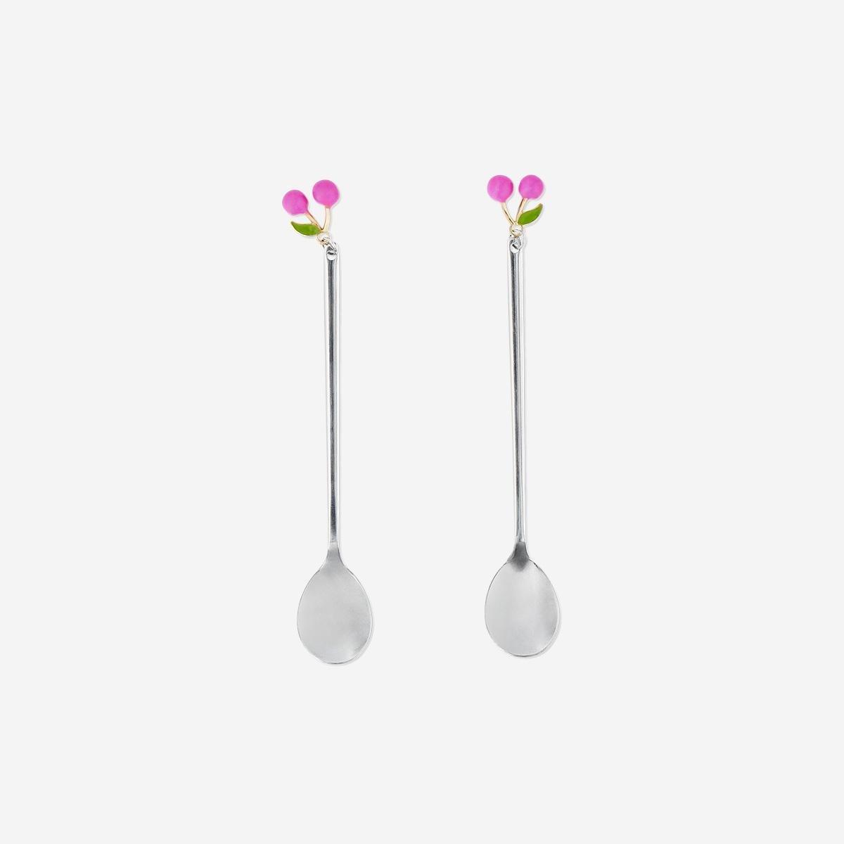 Gold Cherries Dessert Spoons - 2 Pcs