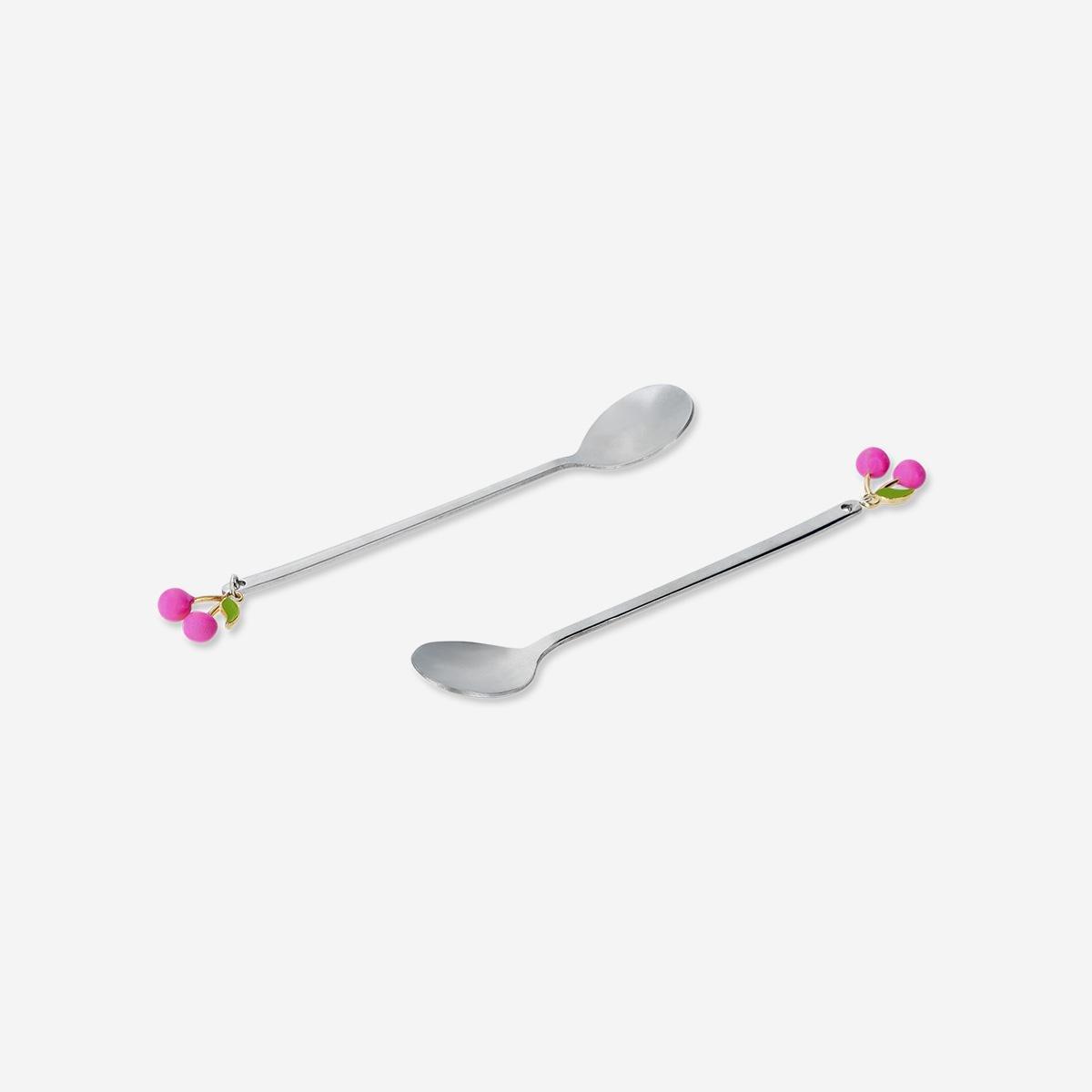 Gold Cherries Dessert Spoons - 2 Pcs