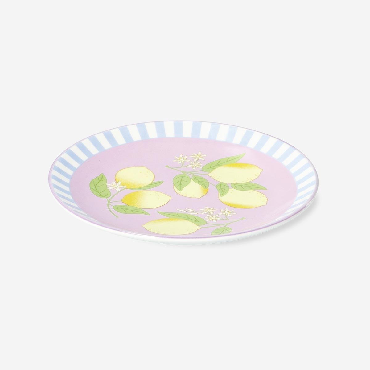 Multicolour Lemons And Stripes Plates - 16 Cm