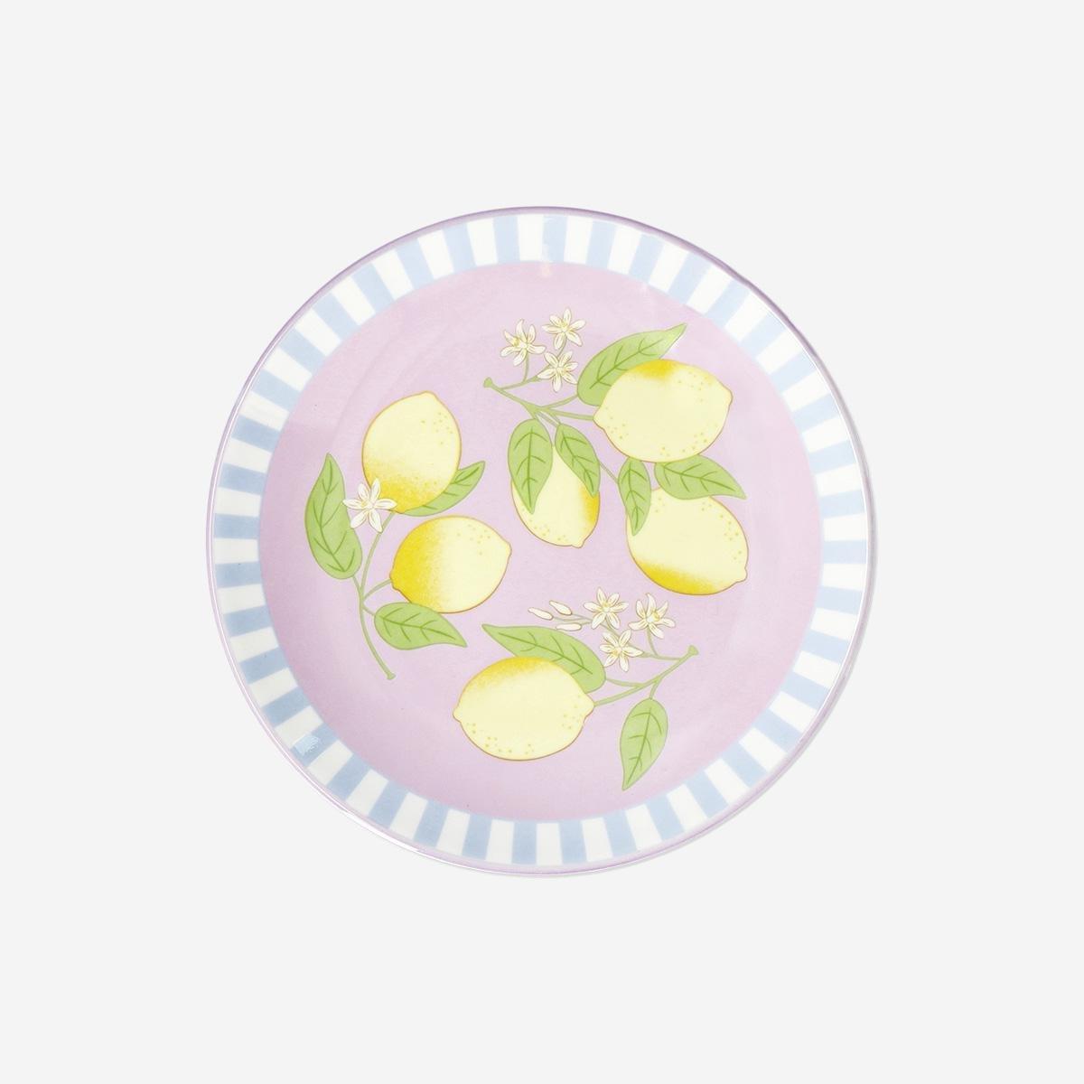 Multicolour Lemons And Stripes Plates - 16 Cm
