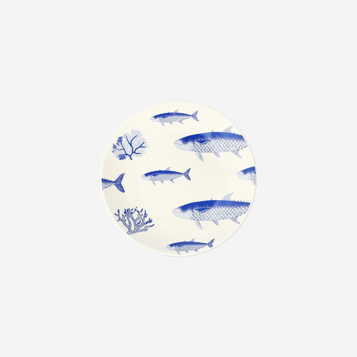 Blue Fish Print Plate - 16 Cm