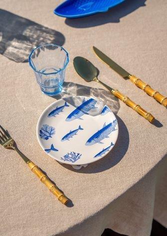 Blue Fish Print Plate - 16 Cm